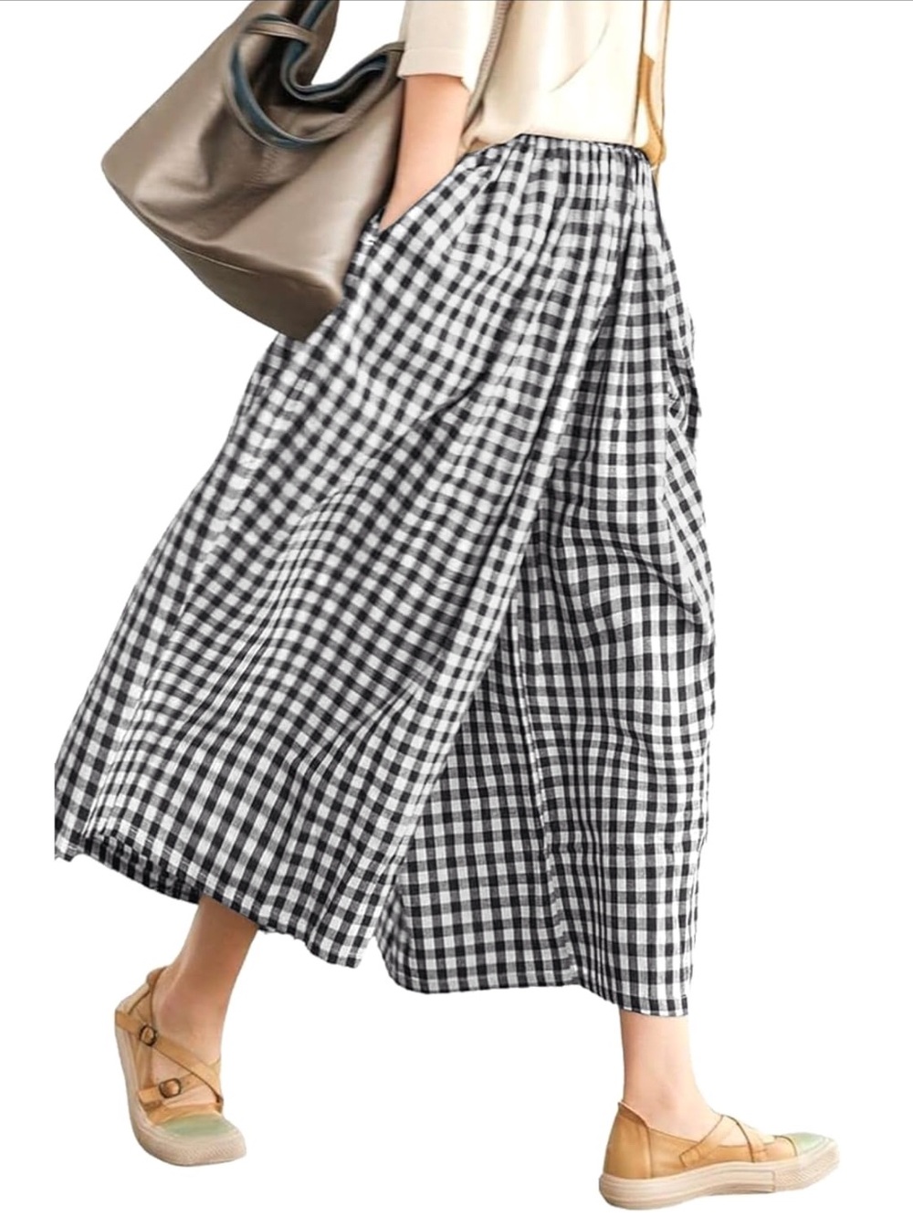 Black & White Gingham Wide Leg Palazzo Pants size Large